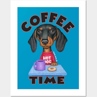 cute coffee awesome Doxie Black Dachshund Coffee Drinker Posters and Art